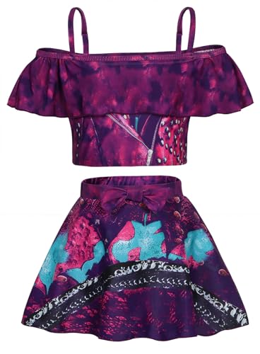 COTRIO Mädchen Badeanzug Prinzessin Badeanzüge Mädchen Bademode Rüschen 2-teiliges Bikini-Set, Dunkelviolett Nr. 2106, 9-10 Jahre von Cotrio