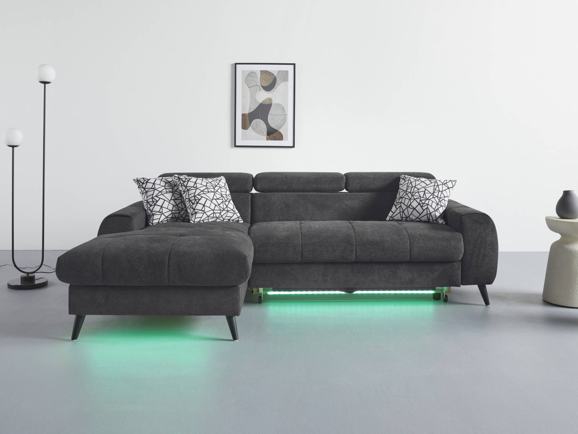 COTTA Ecksofa "Mia L-Form", 3-tlg.-Kissen-Set, Recamiere, wahlweise mit oder ohne RGB-Beleuchtung von Cotta