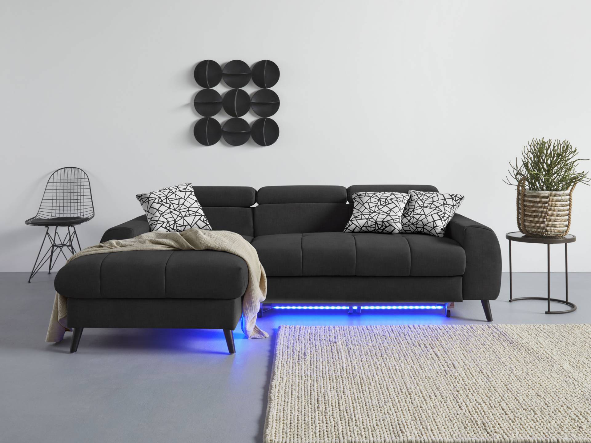 COTTA Ecksofa "Mia L-Form", 3-tlg.-Kissen-Set, Recamiere, wahlweise mit oder ohne RGB-Beleuchtung von Cotta