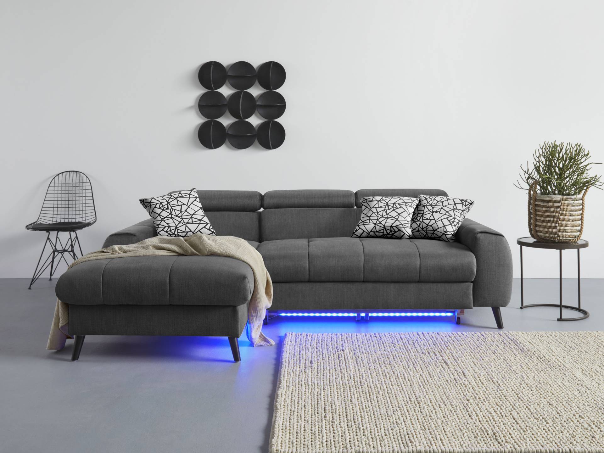 COTTA Ecksofa "Mia L-Form", 3-tlg.-Kissen-Set, Recamiere, wahlweise mit oder ohne RGB-Beleuchtung von Cotta