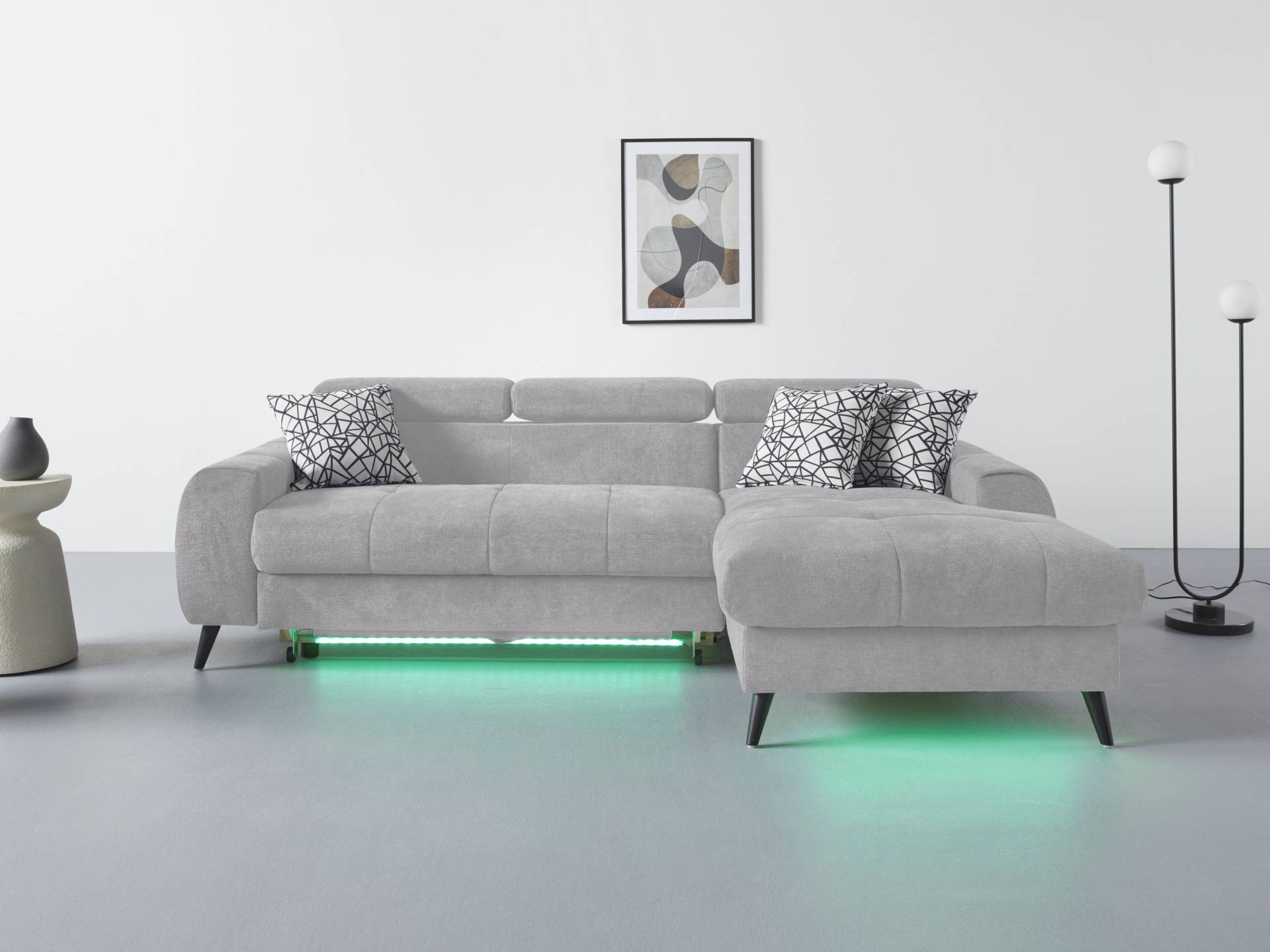 COTTA Ecksofa "Mia L-Form", 3-tlg.-Kissen-Set, Recamiere, wahlweise mit oder ohne RGB-Beleuchtung von Cotta