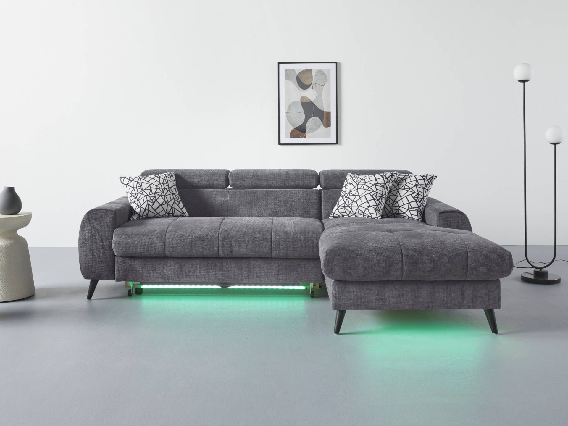 COTTA Ecksofa "Mia L-Form", 3-tlg.-Kissen-Set, Recamiere, wahlweise mit oder ohne RGB-Beleuchtung von Cotta