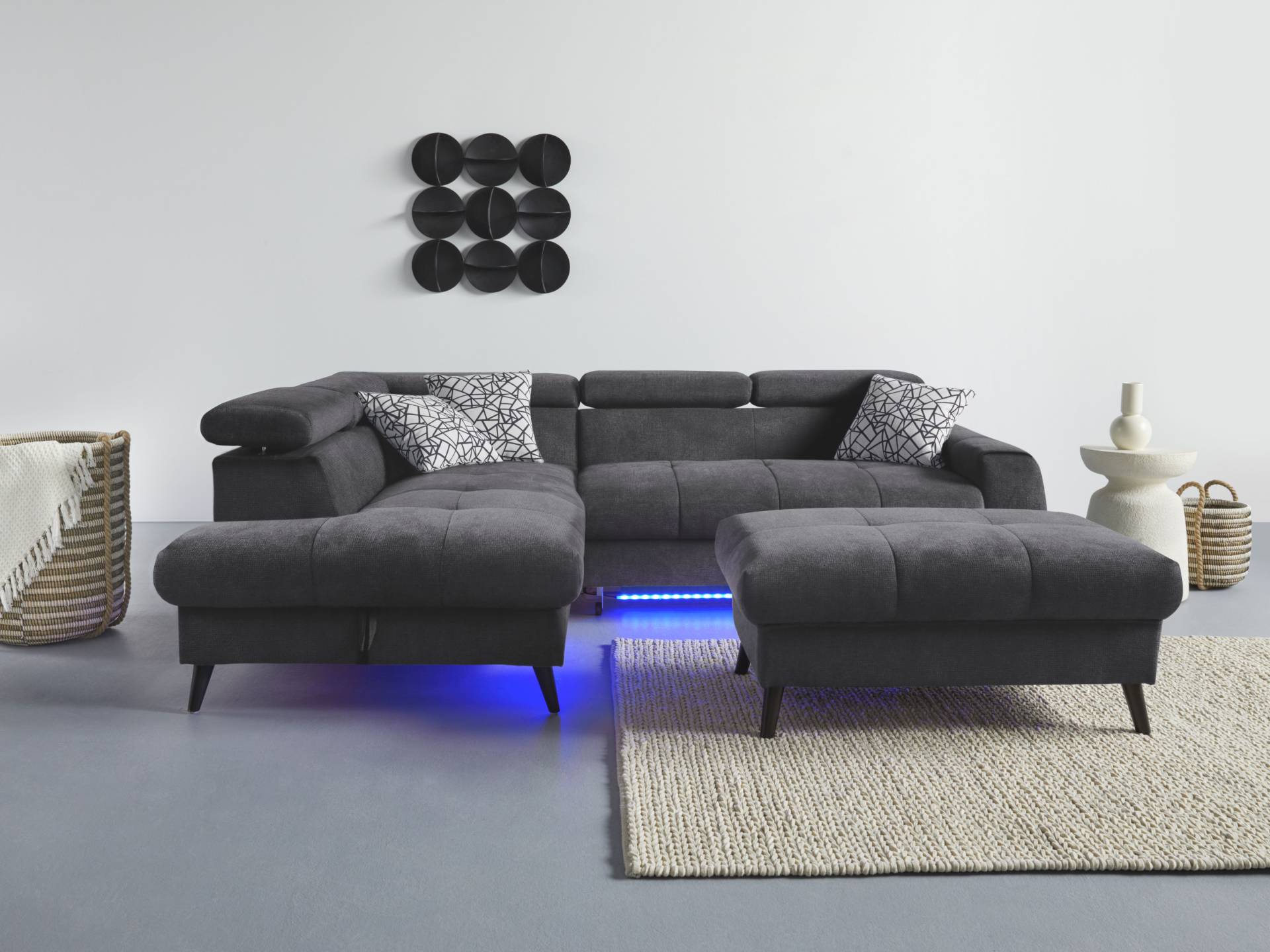 COTTA Ecksofa "Mia L-Form", 3-tlg.-Kissen-Set, Ottomane, wahlweise mit oder ohne RGB-Beleuchtung von Cotta