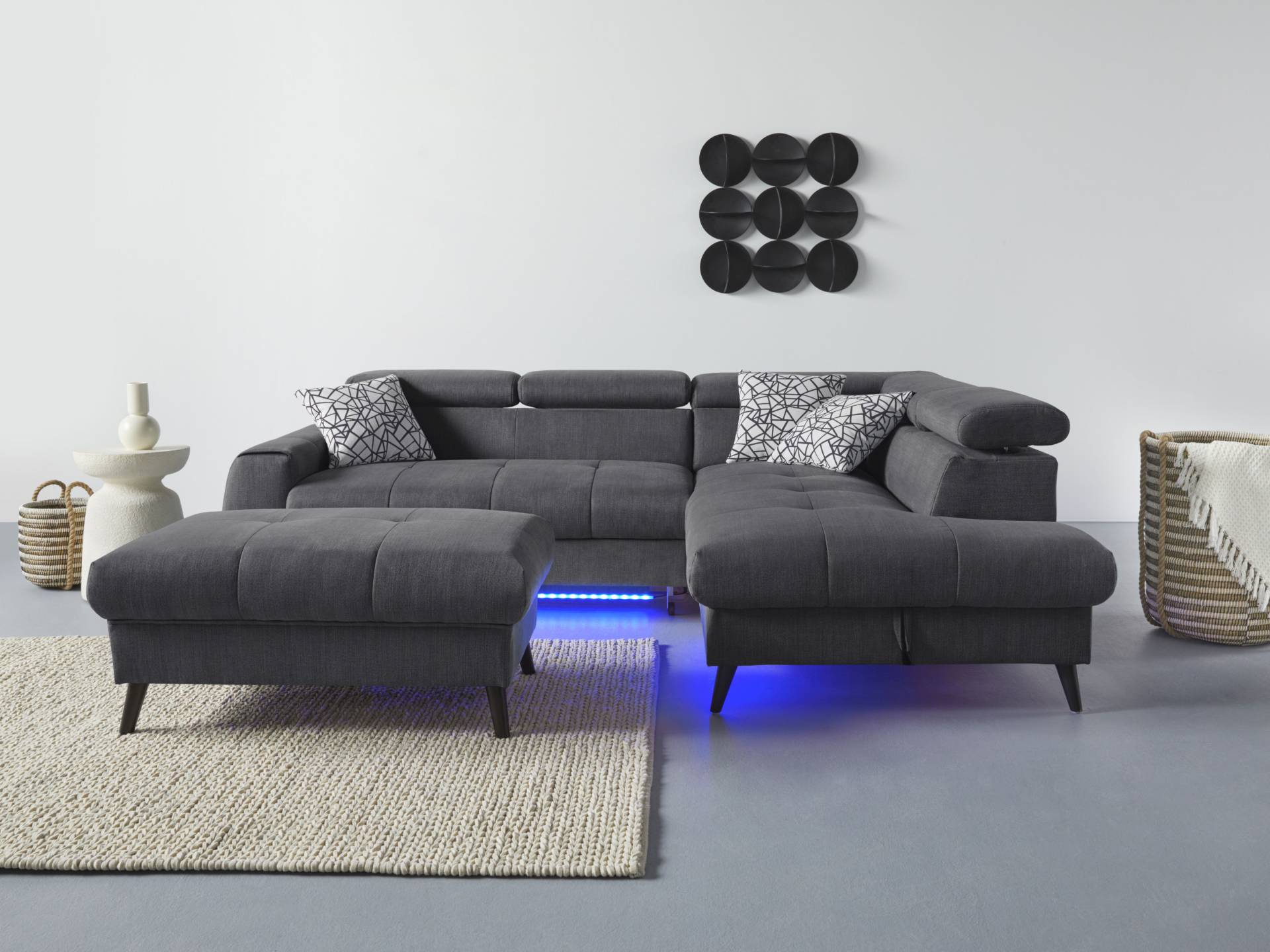 COTTA Ecksofa "Mia L-Form", 3-tlg.-Kissen-Set, Ottomane, wahlweise mit oder ohne RGB-Beleuchtung von Cotta