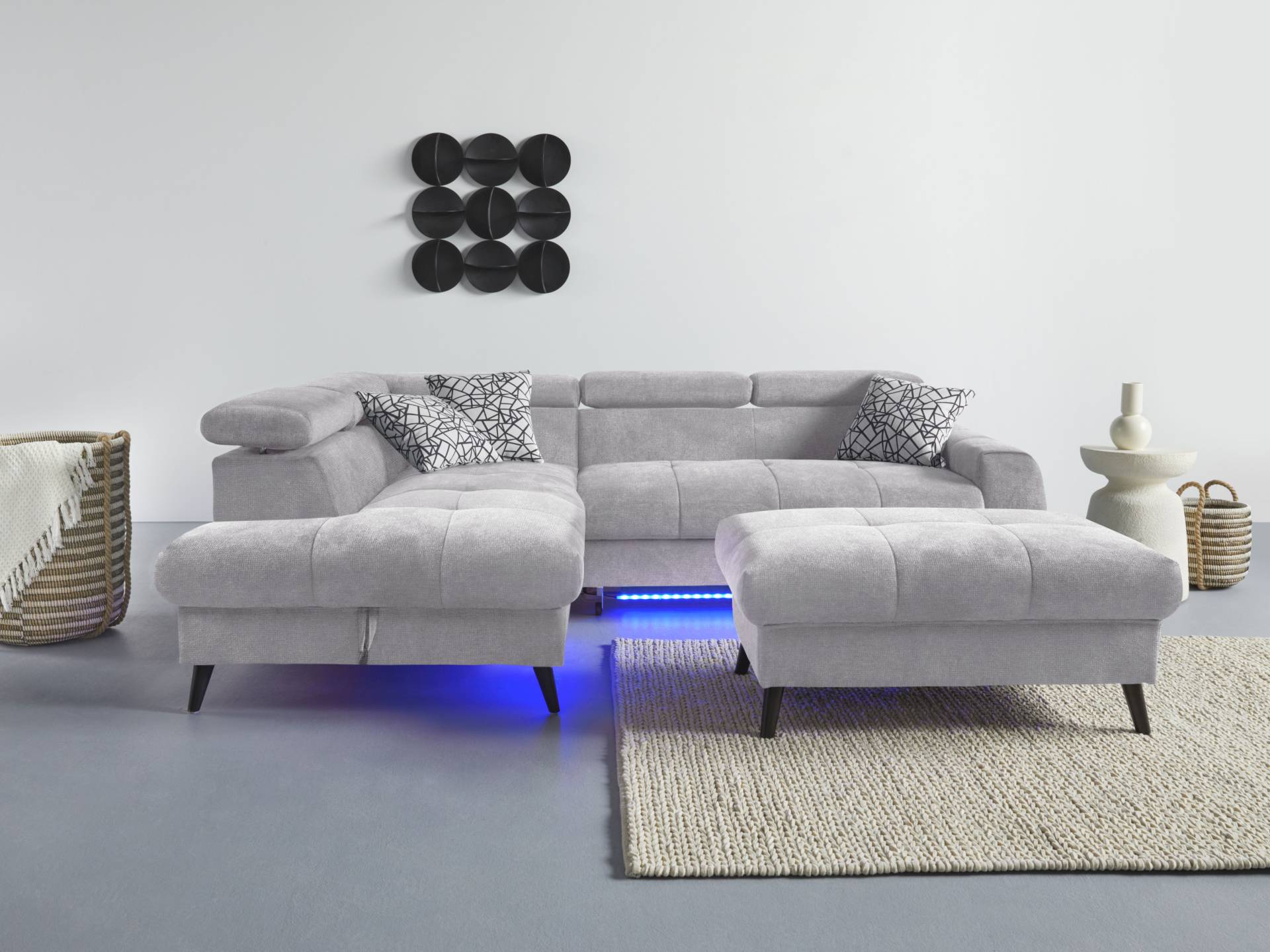 COTTA Ecksofa "Mia L-Form", 3-tlg.-Kissen-Set, Ottomane, wahlweise mit oder ohne RGB-Beleuchtung von Cotta