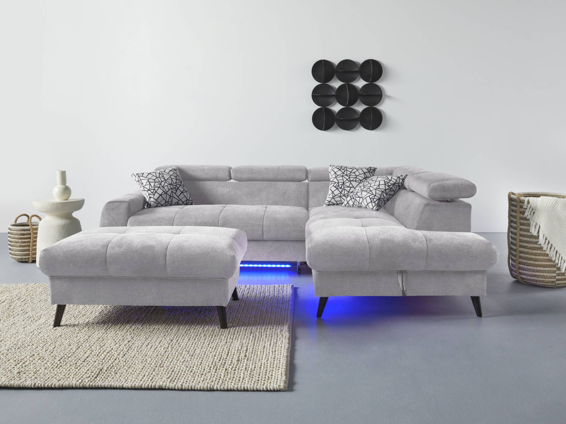 COTTA Ecksofa "Mia L-Form", 3-tlg.-Kissen-Set, Ottomane, wahlweise mit oder ohne RGB-Beleuchtung von Cotta