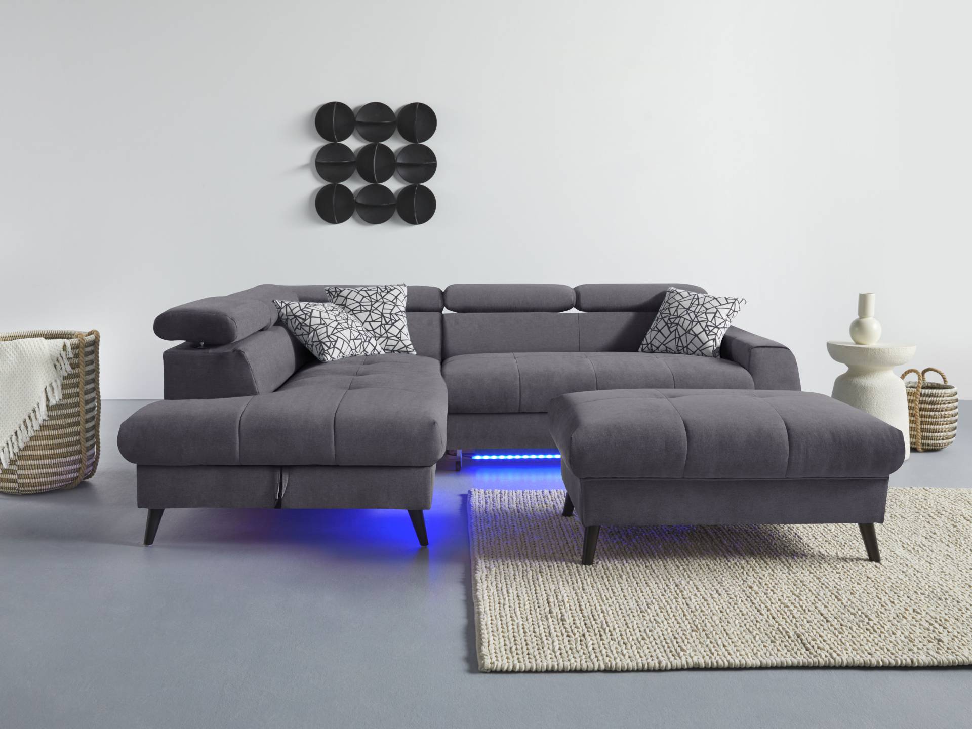 COTTA Ecksofa "Mia L-Form", 3-tlg.-Kissen-Set, Ottomane, wahlweise mit oder ohne RGB-Beleuchtung von Cotta