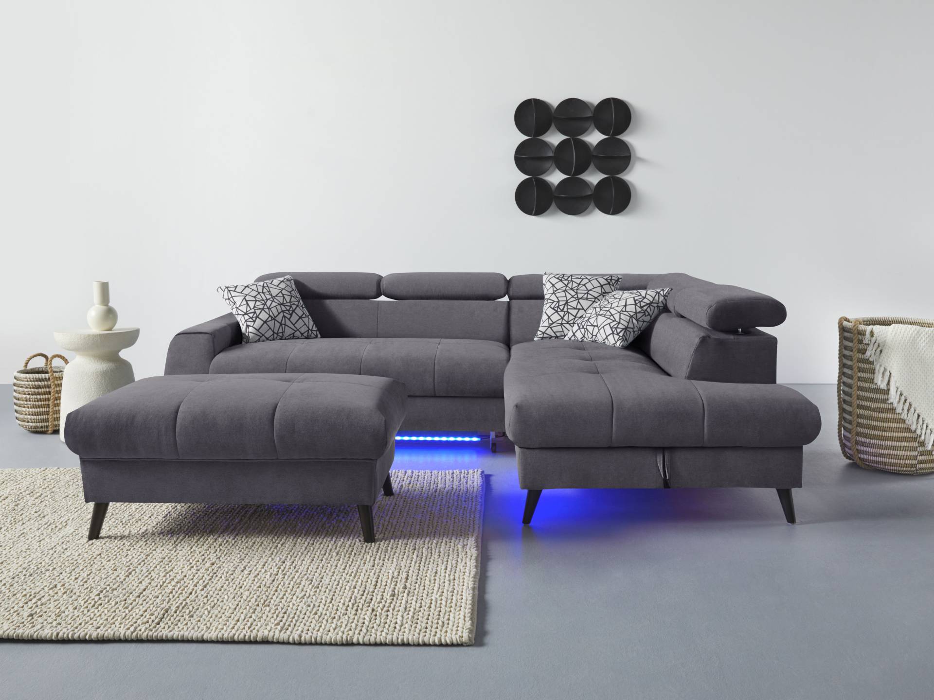 COTTA Ecksofa "Mia L-Form", 3-tlg.-Kissen-Set, Ottomane, wahlweise mit oder ohne RGB-Beleuchtung von Cotta