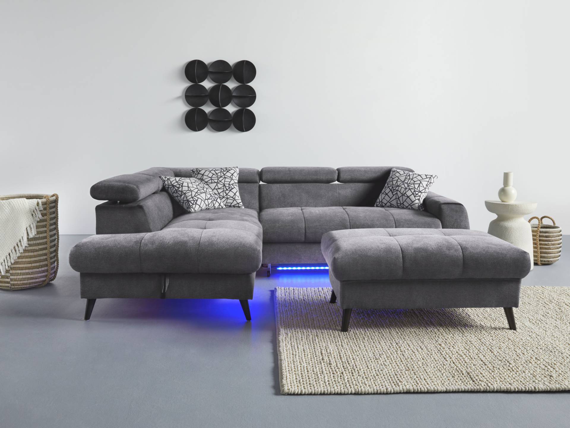 COTTA Ecksofa "Mia L-Form", 3-tlg.-Kissen-Set, Ottomane, wahlweise mit oder ohne RGB-Beleuchtung von Cotta