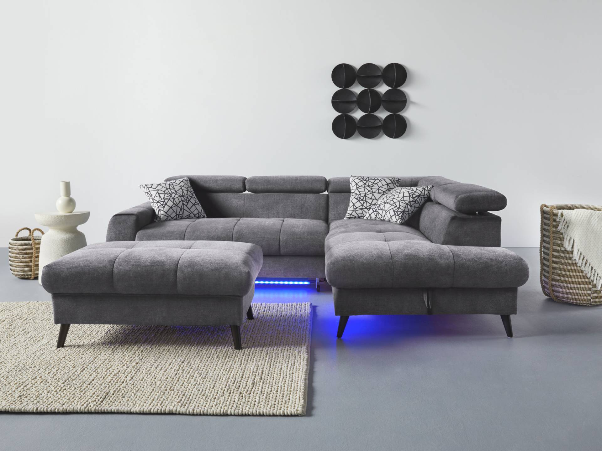 COTTA Ecksofa "Mia L-Form", 3-tlg.-Kissen-Set, Ottomane, wahlweise mit oder ohne RGB-Beleuchtung von Cotta