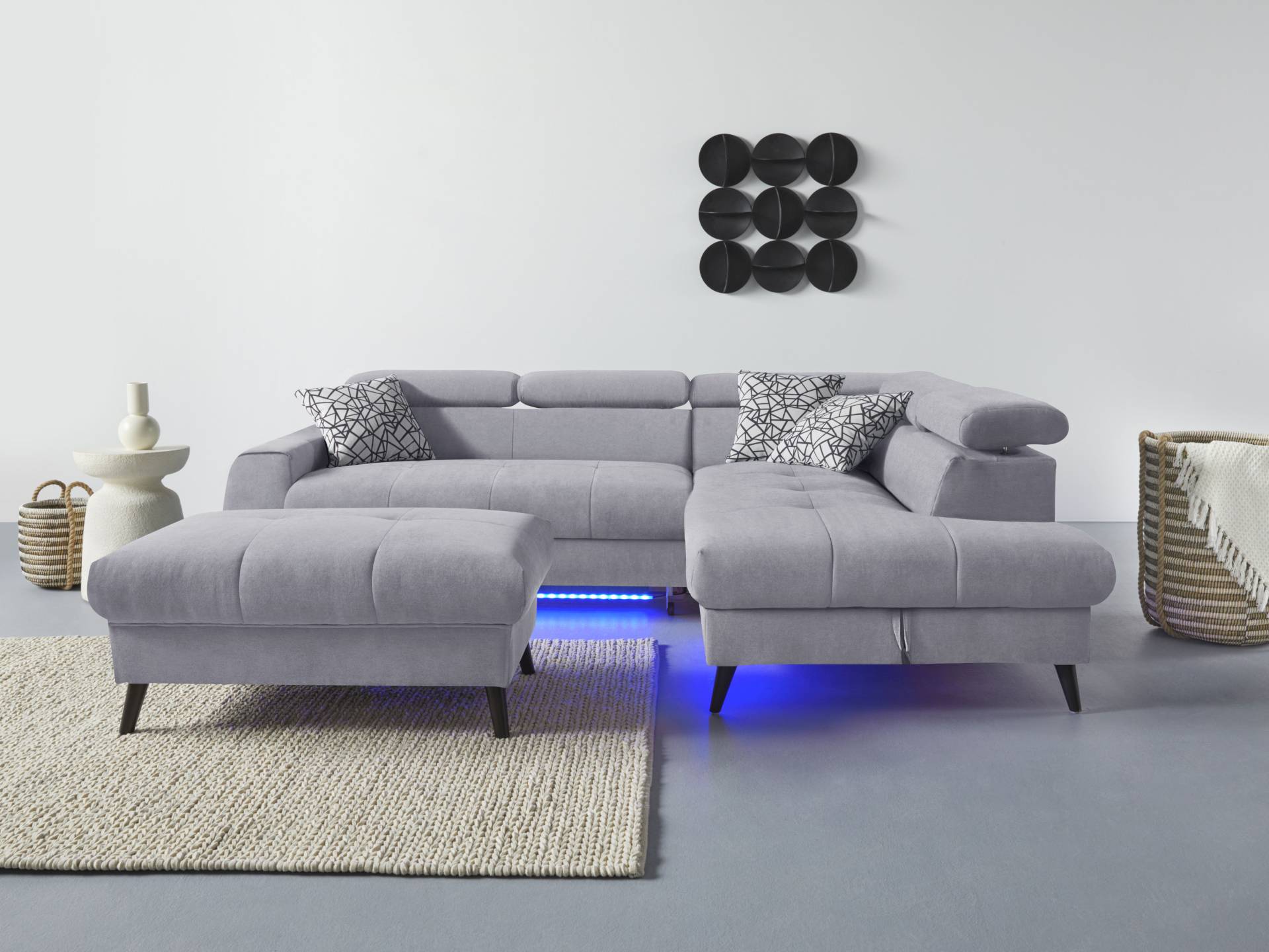 COTTA Ecksofa "Mia L-Form", 3-tlg.-Kissen-Set, Ottomane, wahlweise mit oder ohne RGB-Beleuchtung von Cotta