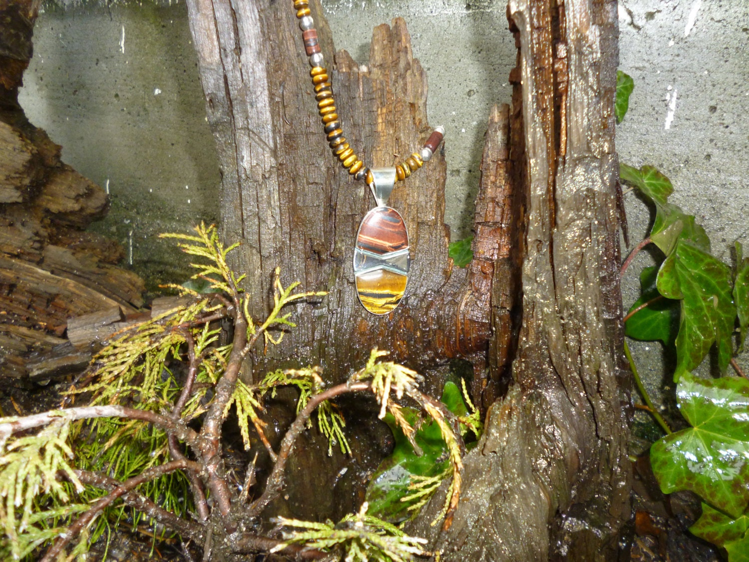 sterling Silber Tiger Eye Und Hematie Pendent/Halskette sterling Silber Tiger Eye Und Hematie Pendent/Halskette von CottageMtnTreasures