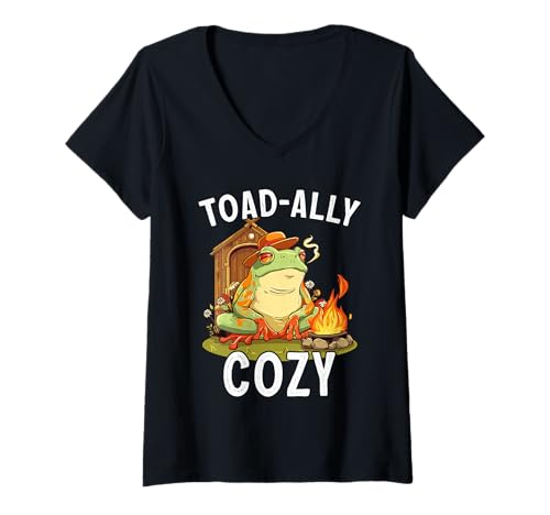 Damen Kröte-Ally Gemütliches Cottagecore Frosch Lagerfeuer T-Shirt mit V-Ausschnitt Damen Kröte-Ally Gemütliches Cottagecore Frosch Lagerfeuer T-Shirt mit V-Ausschnitt von Cottagecore Frosch Friedliche Natur Vibes