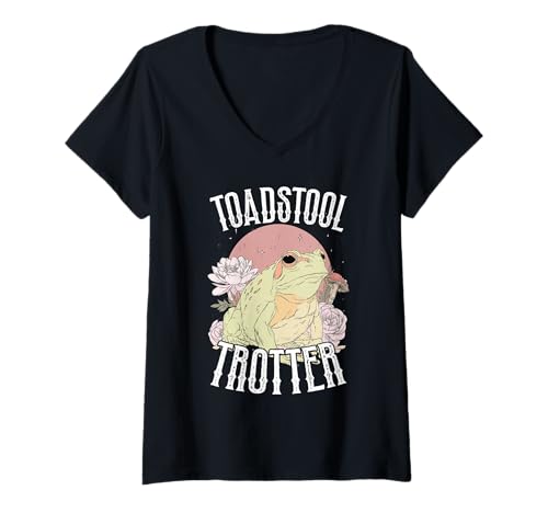 Damen Fliegenpilz-treter Süßes Waldkröten-cottagecore T-Shirt mit V-Ausschnitt Damen Fliegenpilz-treter Süßes Waldkröten-cottagecore T-Shirt mit V-Ausschnitt von Cottagecore Frosch Friedliche Naturstimmungen