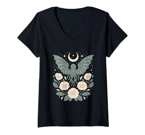 Damen Goblincore Alien als Schmetterling Motte Mond Cottagecore T-Shirt mit V-Ausschnitt Damen Goblincore Alien als Schmetterling Motte Mond Cottagecore T-Shirt mit V-Ausschnitt von Cottagecore Goblincore and Fairycore Stuff