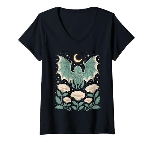 Damen Goblincore Alien als Schmetterling Motte Mond Cottagecore T-Shirt mit V-Ausschnitt Damen Goblincore Alien als Schmetterling Motte Mond Cottagecore T-Shirt mit V-Ausschnitt von Cottagecore Goblincore and Fairycore Stuff