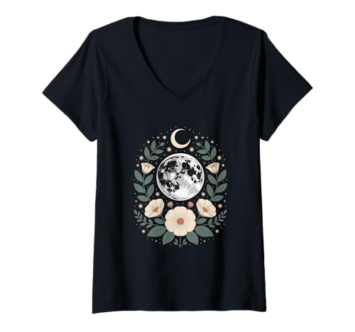 Damen Goblincore Erde Mond Mondphasen Halbmond Cottagecore T-Shirt mit V-Ausschnitt Damen Goblincore Erde Mond Mondphasen Halbmond Cottagecore T-Shirt mit V-Ausschnitt von Cottagecore Goblincore and Fairycore Stuff