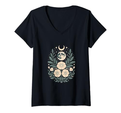 Damen Goblincore Erde Mond Mondphasen Halbmond Cottagecore T-Shirt mit V-Ausschnitt Damen Goblincore Erde Mond Mondphasen Halbmond Cottagecore T-Shirt mit V-Ausschnitt von Cottagecore Goblincore and Fairycore Stuff