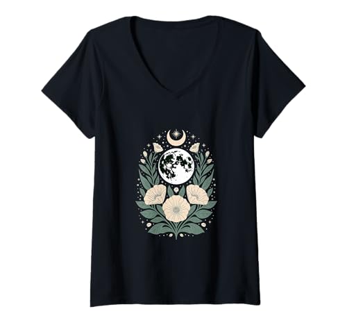 Damen Goblincore Erde Mond Mondphasen Halbmond Cottagecore T-Shirt mit V-Ausschnitt Damen Goblincore Erde Mond Mondphasen Halbmond Cottagecore T-Shirt mit V-Ausschnitt von Cottagecore Goblincore and Fairycore Stuff