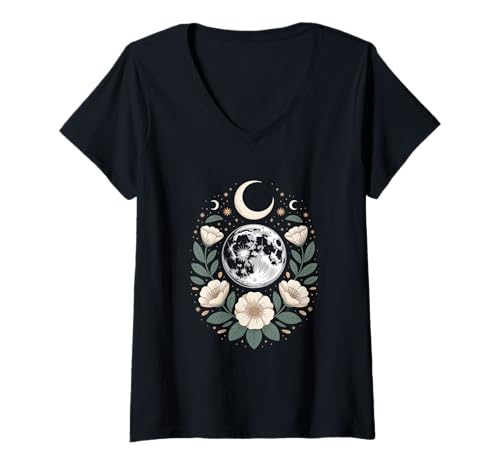 Damen Goblincore Erde Mond Mondphasen Halbmond Cottagecore T-Shirt mit V-Ausschnitt Damen Goblincore Erde Mond Mondphasen Halbmond Cottagecore T-Shirt mit V-Ausschnitt von Cottagecore Goblincore and Fairycore Stuff