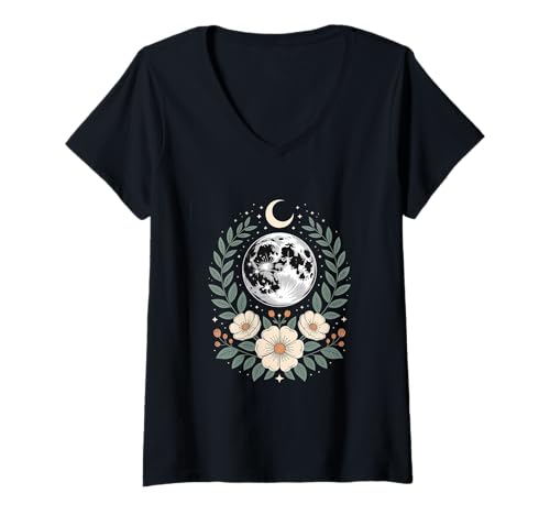 Damen Goblincore Erde Mond Mondphasen Halbmond Cottagecore T-Shirt mit V-Ausschnitt Damen Goblincore Erde Mond Mondphasen Halbmond Cottagecore T-Shirt mit V-Ausschnitt von Cottagecore Goblincore and Fairycore Stuff