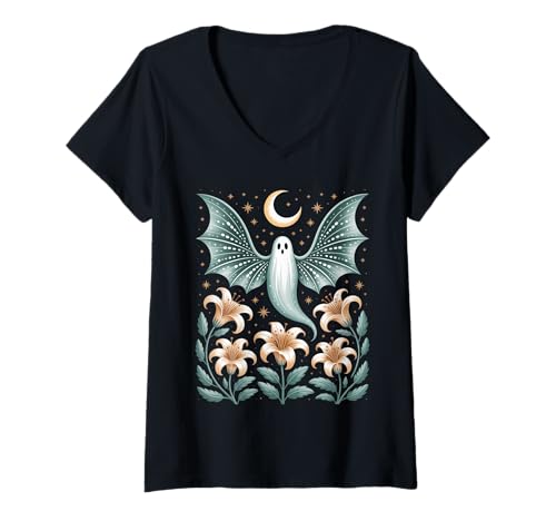 Damen Goblincore Geist Mondphasen Motte Mond Cottagecore T-Shirt mit V-Ausschnitt Damen Goblincore Geist Mondphasen Motte Mond Cottagecore T-Shirt mit V-Ausschnitt von Cottagecore Goblincore and Fairycore Stuff