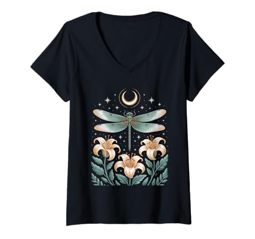 Damen Goblincore Libelle Motte Mondphasen Motte Mond Cottagecore T-Shirt mit V-Ausschnitt Damen Goblincore Libelle Motte Mondphasen Motte Mond Cottagecore T-Shirt mit V-Ausschnitt von Cottagecore Goblincore and Fairycore Stuff