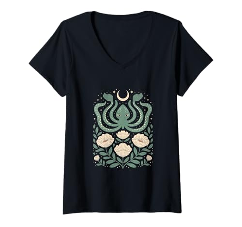Damen Goblincore Oktopus Krake Tentakel Mond Cottagecore T-Shirt mit V-Ausschnitt Damen Goblincore Oktopus Krake Tentakel Mond Cottagecore T-Shirt mit V-Ausschnitt von Cottagecore Goblincore and Fairycore Stuff