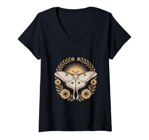 Damen Nachtfalter Sonnenkranz Natur Lorbeer Cottagecore T-Shirt mit V-Ausschnitt Damen Nachtfalter Sonnenkranz Natur Lorbeer Cottagecore T-Shirt mit V-Ausschnitt von Cottagecore Landhaus Landleben Wald Natur Motte
