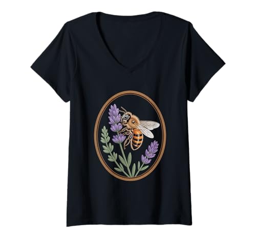 Damen Biene Lavendel Natur Cottagecore Landhaus Romantik T-Shirt mit V-Ausschnitt Damen Biene Lavendel Natur Cottagecore Landhaus Romantik T-Shirt mit V-Ausschnitt von Cottagecore Landhaus Natur Biene Lavendel