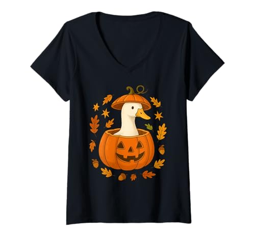 Damen Cottagecore Halloween-Ente in Einer Jack O Laterne T-Shirt mit V-Ausschnitt Damen Cottagecore Halloween-Ente in Einer Jack O Laterne T-Shirt mit V-Ausschnitt von Cottagecore and Nature tees