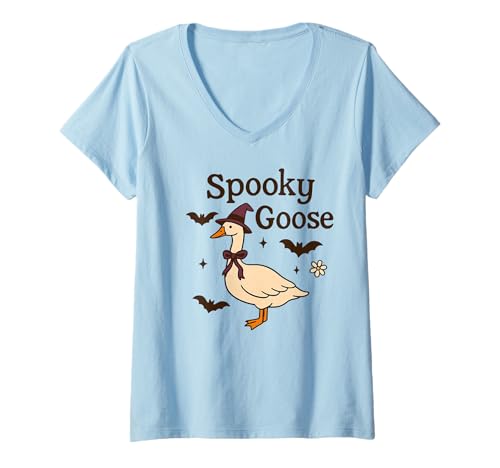 Damen Gruselige Gans Halloween Hexe T-Shirt mit V-Ausschnitt Damen Gruselige Gans Halloween Hexe T-Shirt mit V-Ausschnitt von Cottagecore and Nature tees