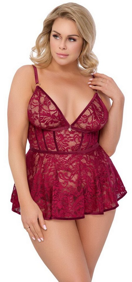 Cottelli CURVES Negligé Babydoll und Ouvert-Slip aus Spitze - rot (2-tlg) Slip einladend offen im Schritt von Cottelli CURVES
