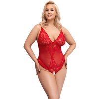 Cottelli Powernet-Bodysuit mit Spitzen-Einsätzen und Ouvert-Design in Rot von Cottelli CURVES
