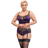 Cottelli Verführerisches Ensemble: Satin-Spitze Bralette mit ouvert-Slip und abnehmbaren Strapsen von Cottelli CURVES
