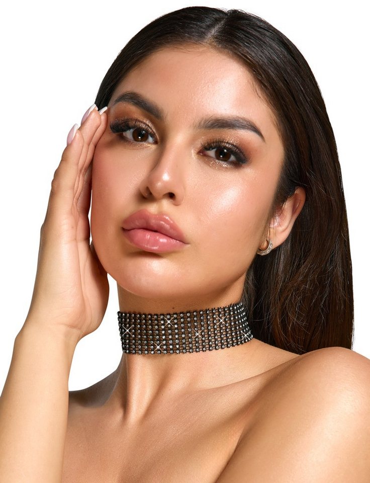 Cottelli Collection Choker Schillerndes Halsband mit Schmucksteinen (1-tlg), mit mehrfach verstellbarem Karabinerverschluss von Cottelli Collection