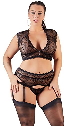 Cottelli Collection Damen Conjunto Tirantes De Encaje Strapsstrümpfe, Schwarz (Negro 002), 2X-Large (Herstellergröße: 44) von Cottelli Curves
