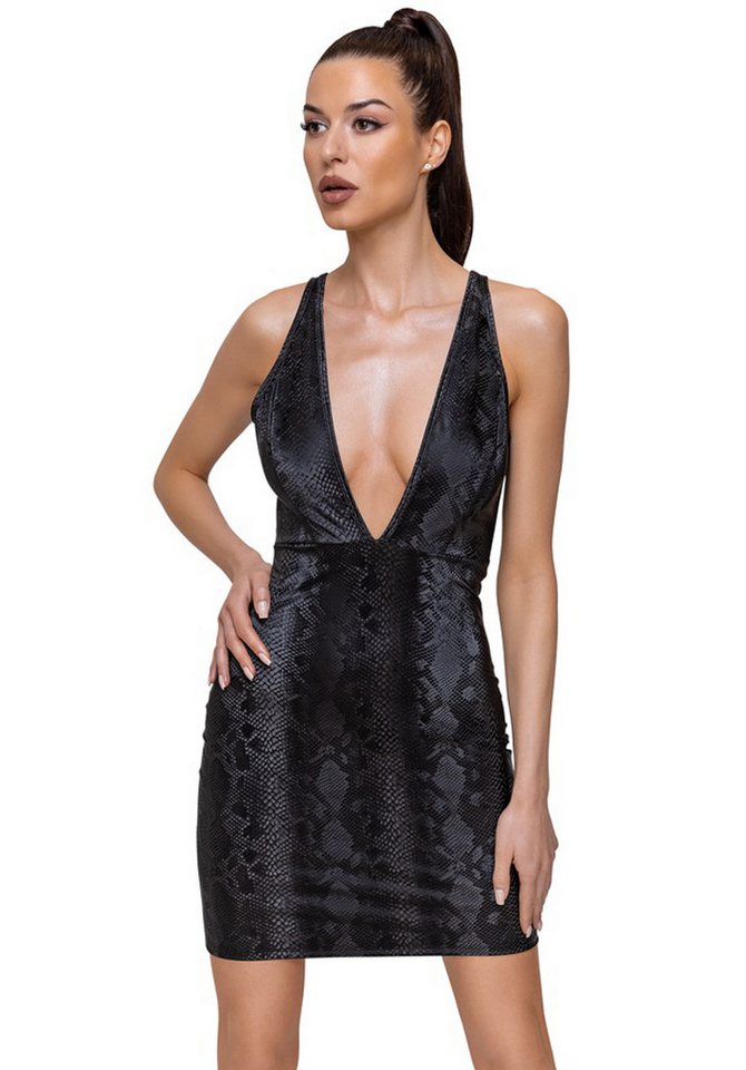 Cottelli Collection Minikleid Kurzes enges Kleid in Schlangenhaut-Optik - schwarz (1-tlg) Vorne und hinten extra tiefer Ausschnitt von Cottelli Collection