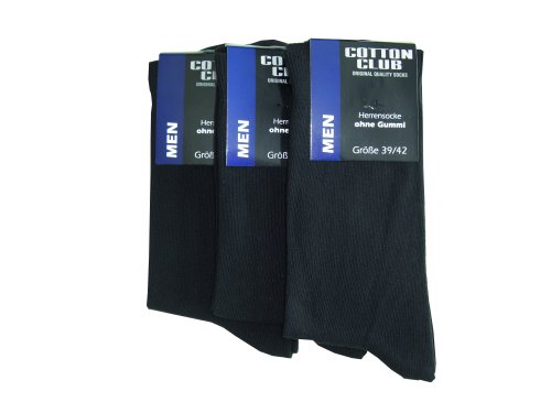 Cotton Club 6 Paar Herrensocke ohne gummi Gr. 39-42 ,43-46, 47-50, 51-54 (39-42, Schwarz) von Cotton Club