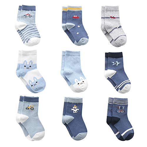 Cotton Coming Baumwolle Baby Jungen Socken,9 Paar Süß. Kleinkind Jungen BabySocken mit Griffen(7-8 Jahre, EU 31-34) von Cotton Coming