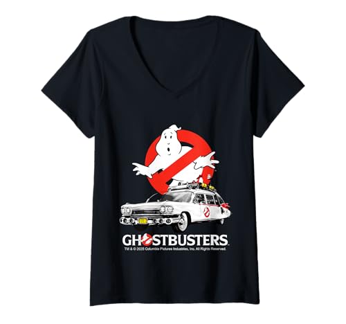 Damen Ghostbusters Halloween-Design Ecto 1 T-Shirt mit V-Ausschnitt von Cotton Division