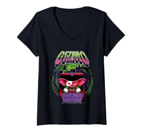 Damen Gizmo-Box-Artwork mit Gremlins-Halloween-Design T-Shirt mit V-Ausschnitt von Cotton Division