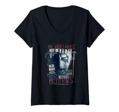 Damen Harry Potter Halloween-Design „Er, der Nicht genannt Werden darf“ T-Shirt mit V-Ausschnitt von Cotton Division