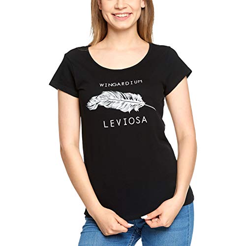 Harry Potter Damen T-Shirt Wingardium Leviosa Baumwolle Feder schwarz - M von cotton division