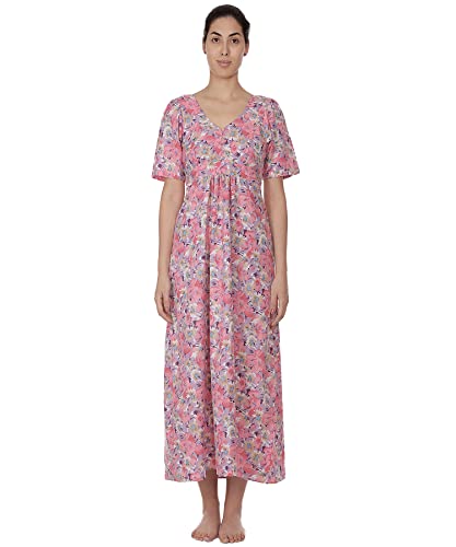 Cotton Lane Klassisch bedrucktes kurzärmeliges Kleid, Weiß, Rosa, Rot, lang, 48 von Cotton Lane