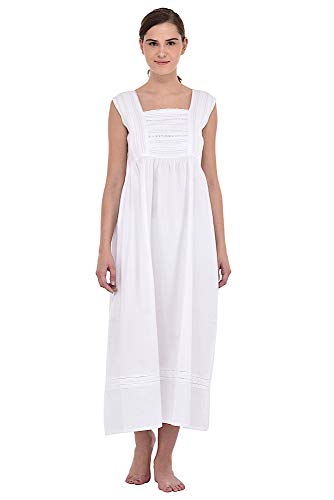 Cotton Lane Klassisches Kleid/Nachthemd aus weißer Baumwolle I von Cotton Lane