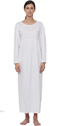 Nachthemd aus weißer Baumwolle mit langen Ärmeln von Cotton Lane