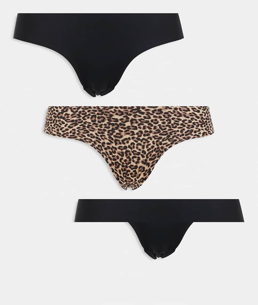 Cotton On - 3er-Pack unsichtbare Cheeky Fit Slips in Schwarz mit Leopardenmuster-Bunt von Cotton On
