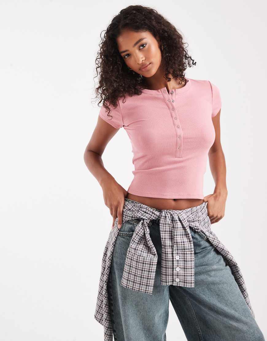 Cotton On - Christy - Henley-T-Shirt in Vintage-Rosé-Rosa von Cotton:On