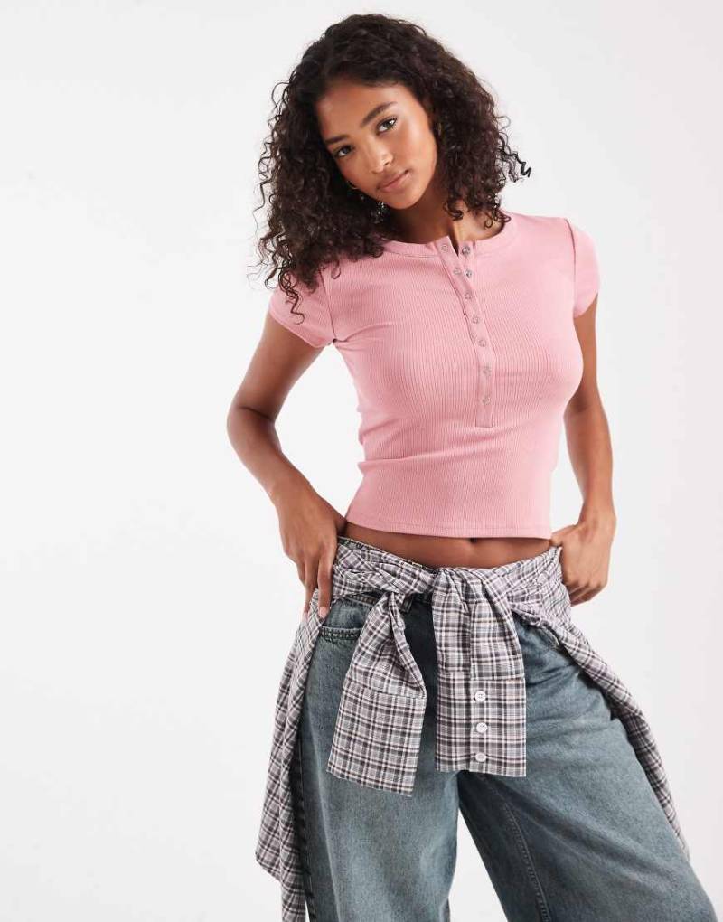 Cotton On - Christy - Henley-T-Shirt in Vintage-Rosé-Rosa von Cotton On